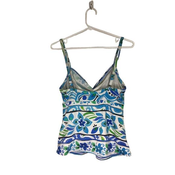 Miraclesuit Blue and Green Floral Design Tankini Top Size 10 - Picture 2 of 8